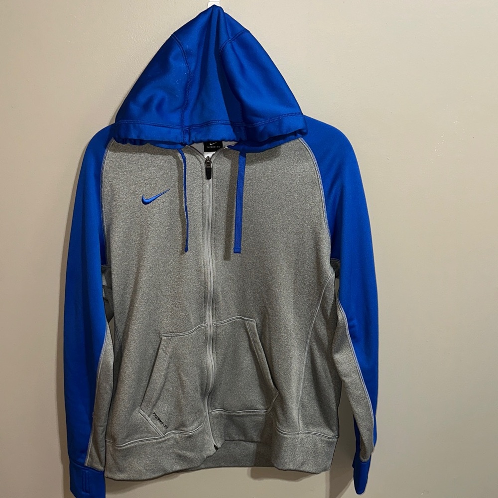 Nike Gray and Blue Zip-Up Hoodie